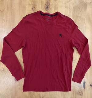 Express Men's Red Waffle Knit Long Sleeve Lion Logo Shirt Size L